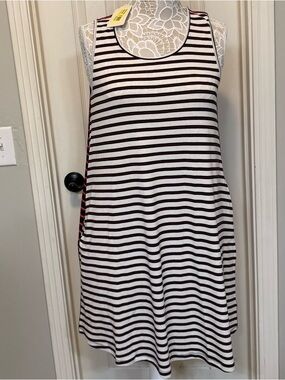 Hem & Thread Navy and White Striped Sleeveless Swing Dress